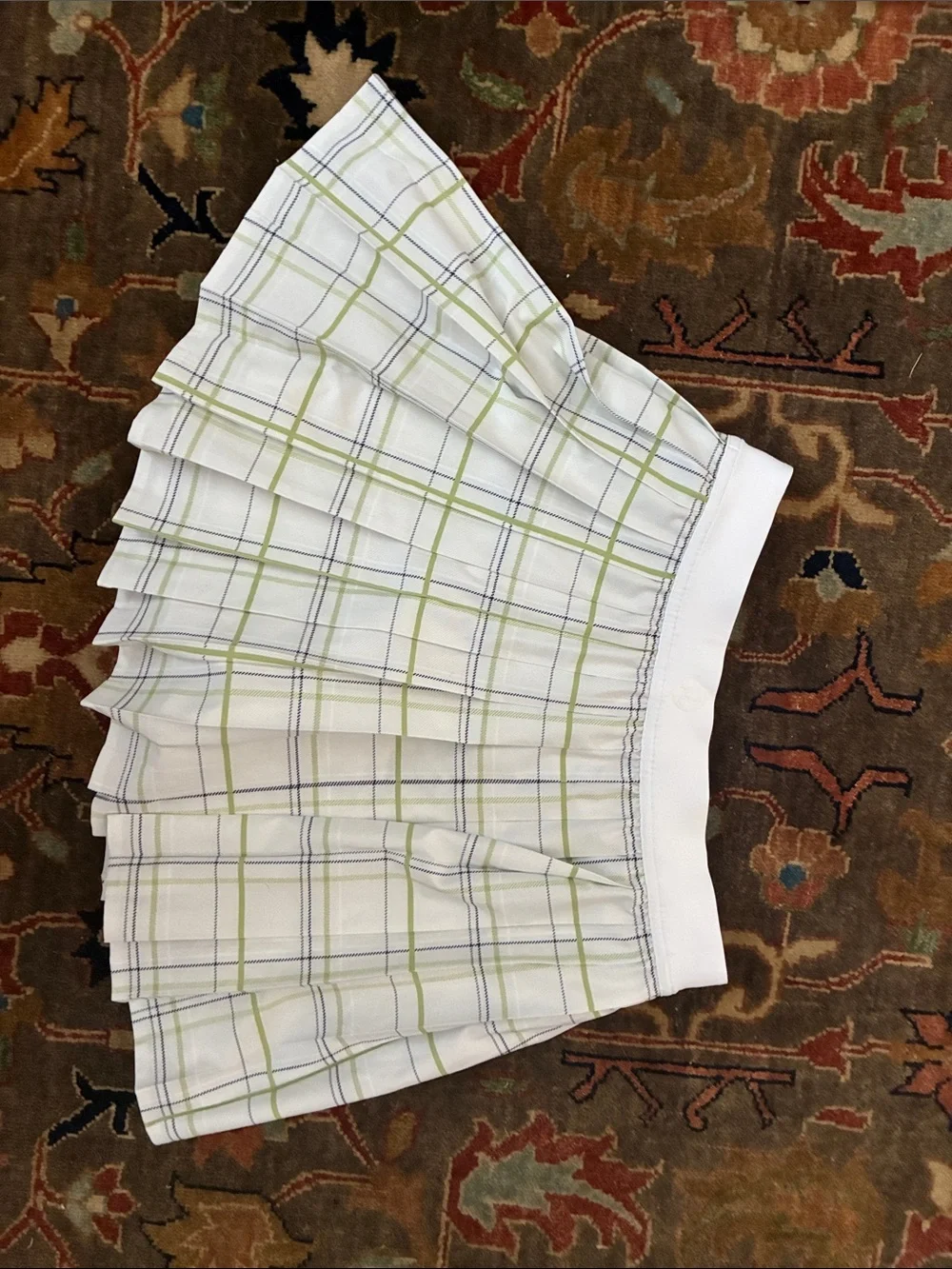 Lululemon Plaid Pleated Mini Skirt in White and Green